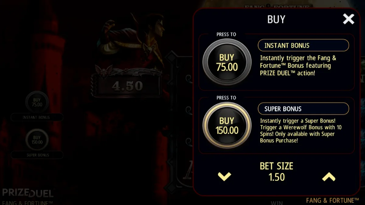 Tampilan visual slot Fang & Fortune dengan tema vampir dan manusia serigala