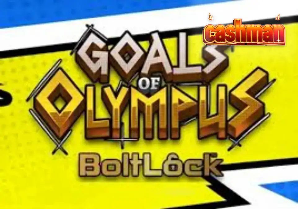 Tampilan visual grid 5x5 pada slot Goals of Olympus BoltLock dengan latar belakang stadion dan elemen mitologi Yunani.
